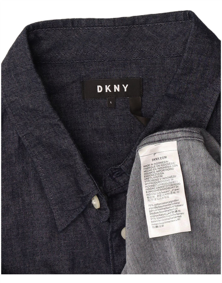 Camicia da uomo Dkny grande in cotone blu navy