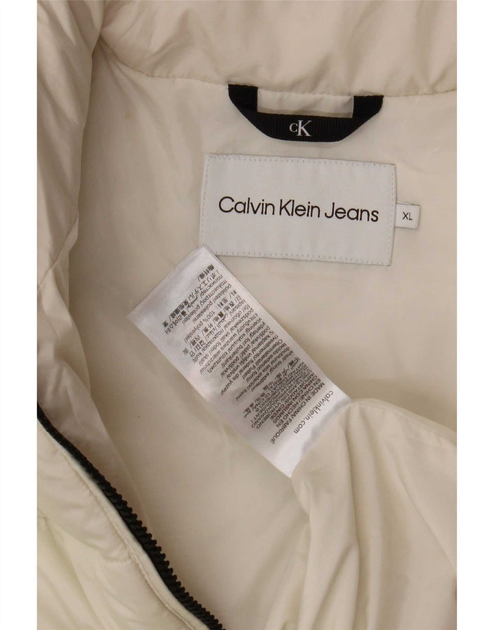 Giacca imbottita grafica da donna Calvin Klein Jeans UK 18 XL poliestere bianco