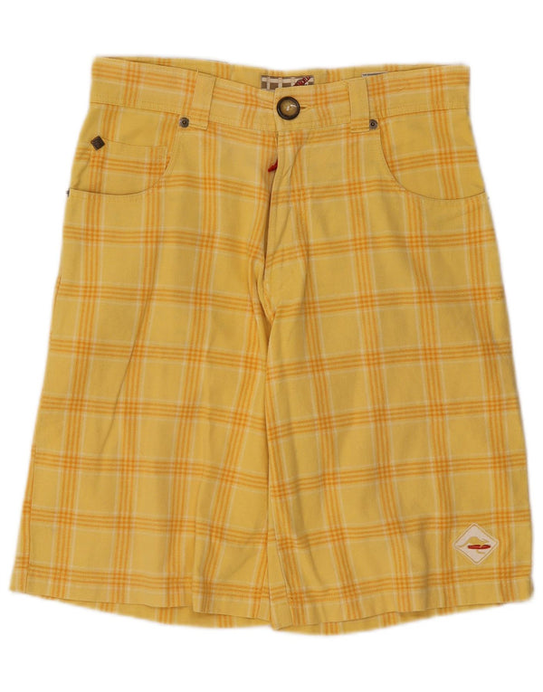 Pantaloncini casual vintage da donna W28 in cotone a quadri gialli medi