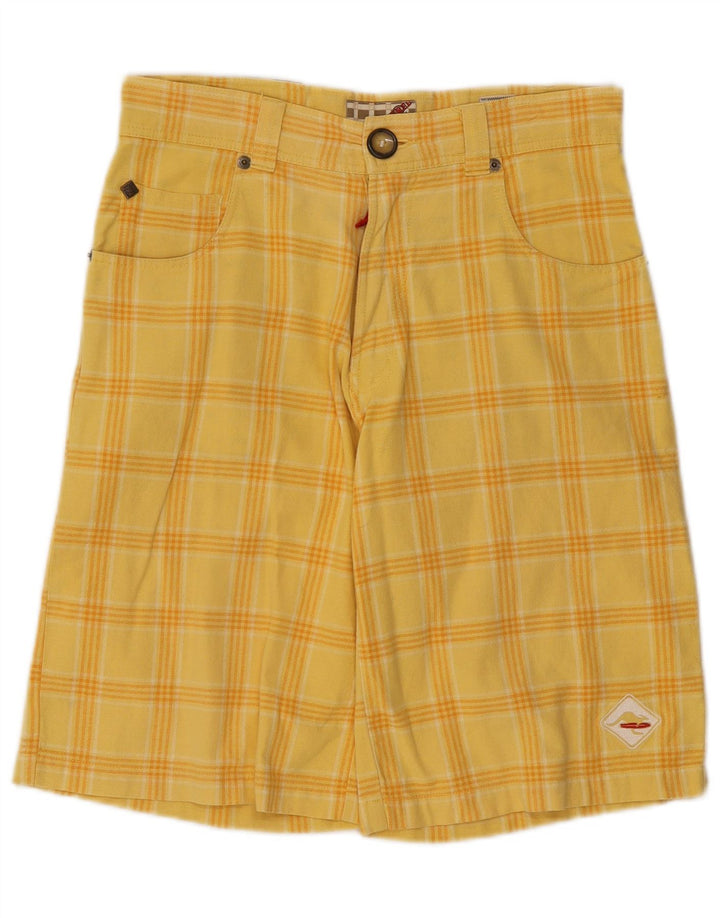 Pantaloncini casual vintage da donna W28 in cotone a quadri gialli medi