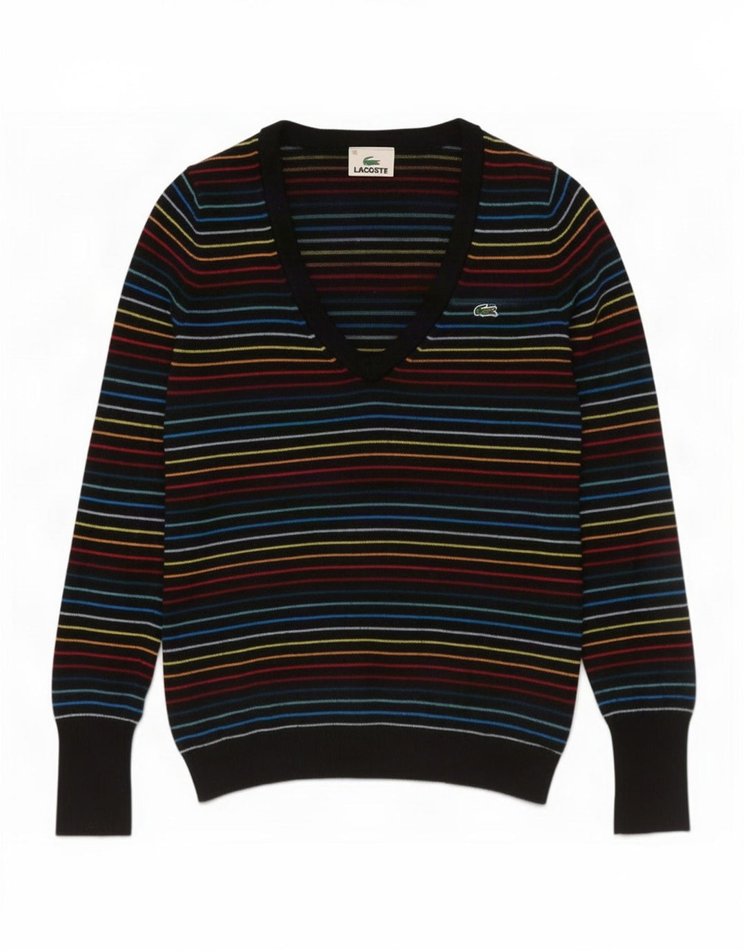 Maglione da donna con scollo a V Lacoste taglia 38 medio a righe multicolore