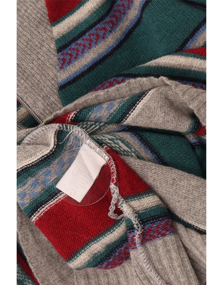 Maglione vintage da uomo con zip e collo in lana d'agnello a righe multicolori