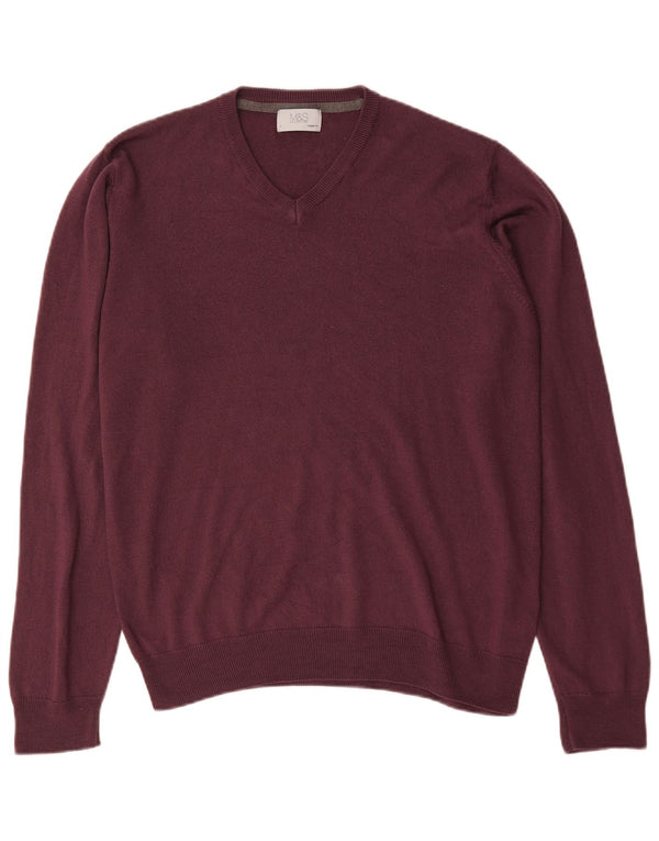 Maglione da uomo Marks & Spencer vestibilità regolare con scollo a V grande bordeaux