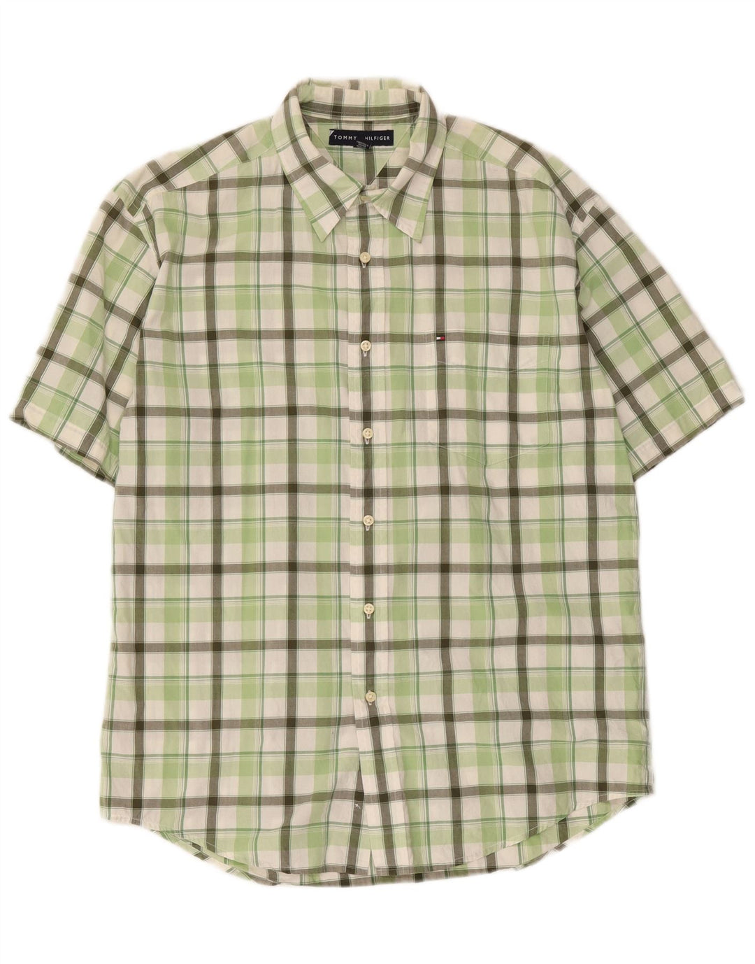 Camicia a maniche corte da uomo Tommy Hilfiger a quadri verdi grandi
