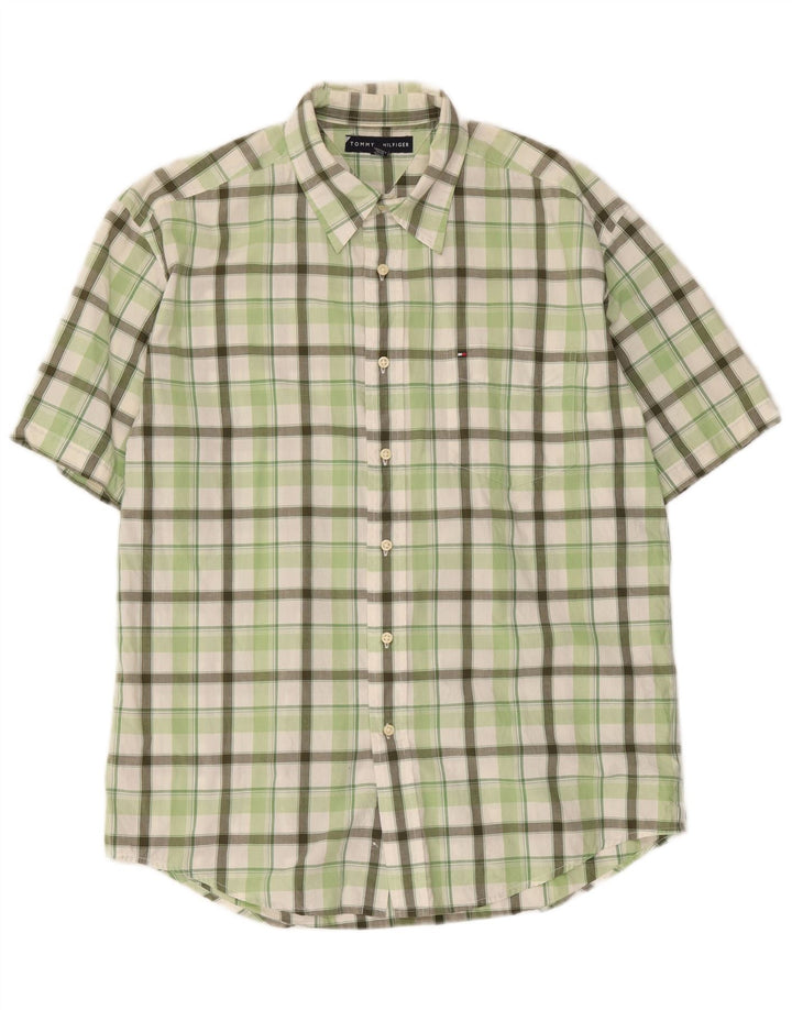 Camicia a maniche corte da uomo Tommy Hilfiger a quadri verdi grandi