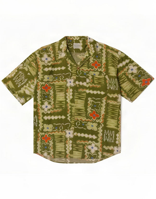 Benetton Camicia a maniche corte da uomo Verde medio floreale
