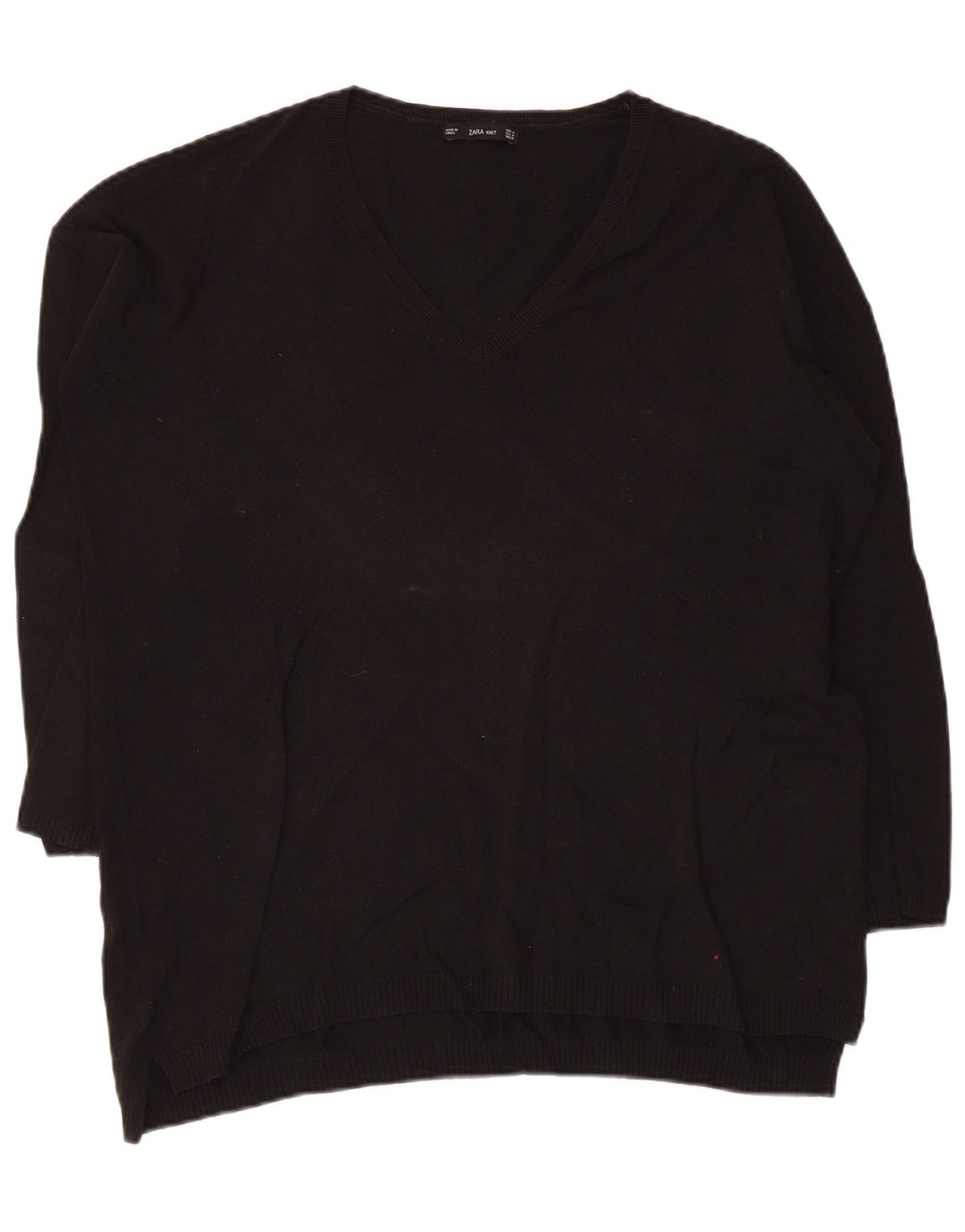 Maglione Zara da donna con scollo a V e maniche a 3/4 UK 14 medio nero