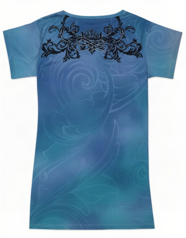 T-shirt grafica da donna New York Hard Rock Cafe UK 6 XS blu Paisley