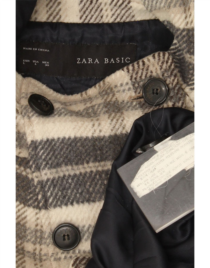 Cappotto corto doppiopetto con cappuccio da donna Zara UK 16 grande scozzese beige