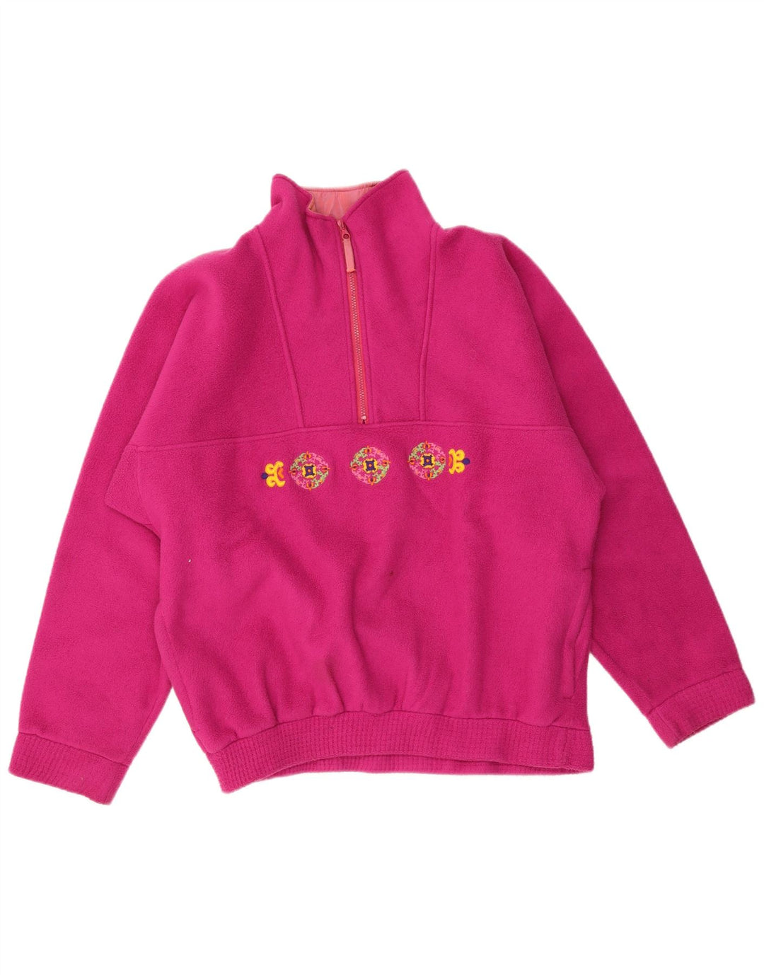 Maglione in pile Tecnica da uomo con grafica con zip e collo grande in poliestere rosa
