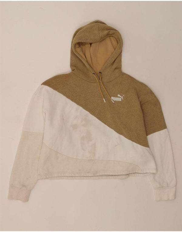 Felpa con cappuccio oversize corta da donna Puma UK 14 Colorblock beige medio