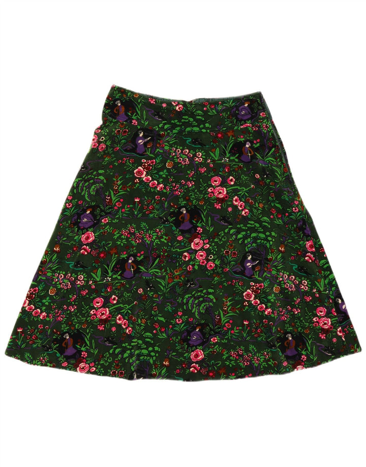 Gonna a trapezio da donna VINTAGE W30 verde medio floreale