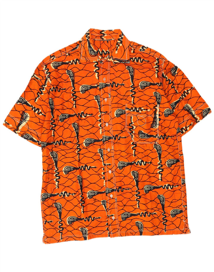 Camicia a maniche corte vintage da uomo con motivo astratto grande arancione