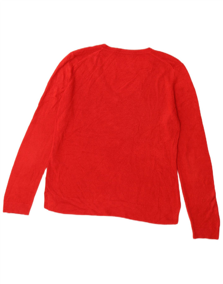 MARKS & SPENCER Maglione da donna con scollo a V UK 12 Acrilico rosso medio