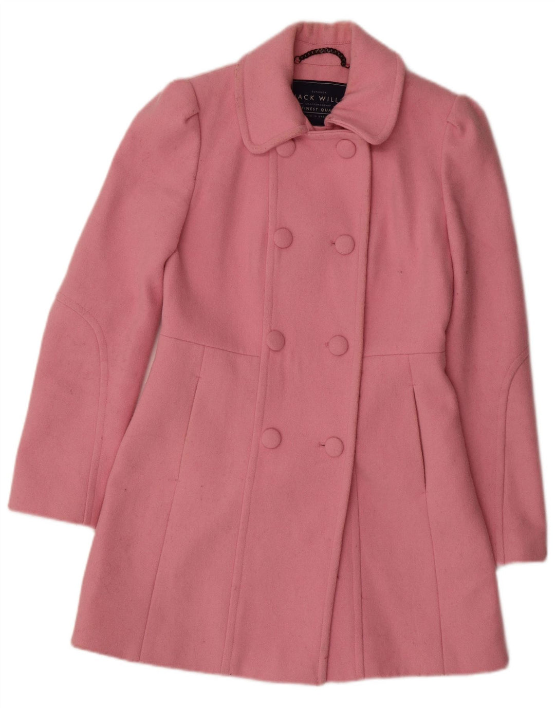 JACK WILLS Cappotto doppiopetto da donna UK 8 piccolo in lana rosa