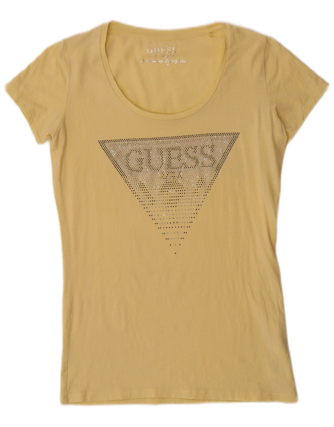 Guess T-shirt grafica da donna Top UK 12 cotone giallo medio