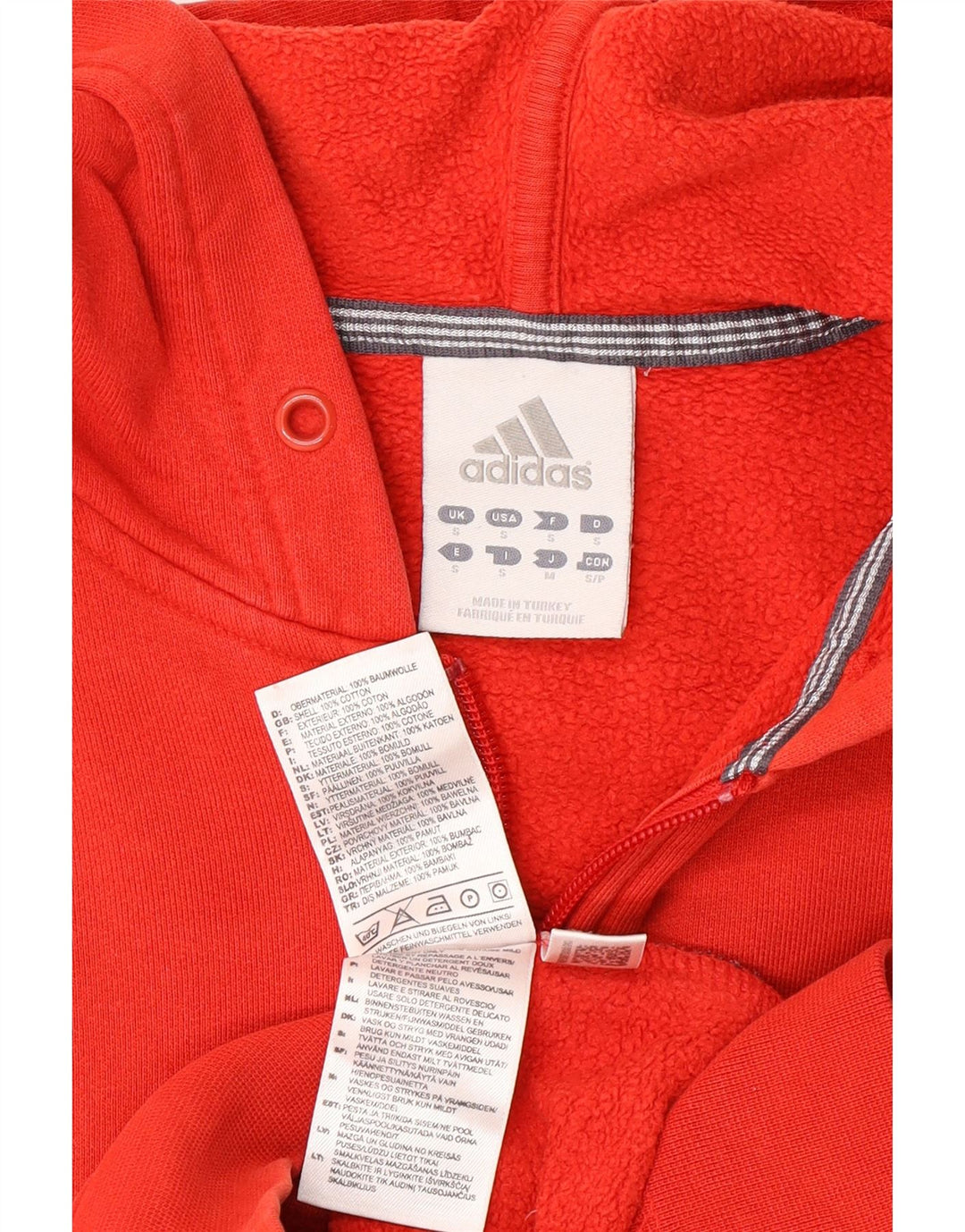 Maglione con cappuccio e zip Adidas da uomo piccolo in cotone rosso