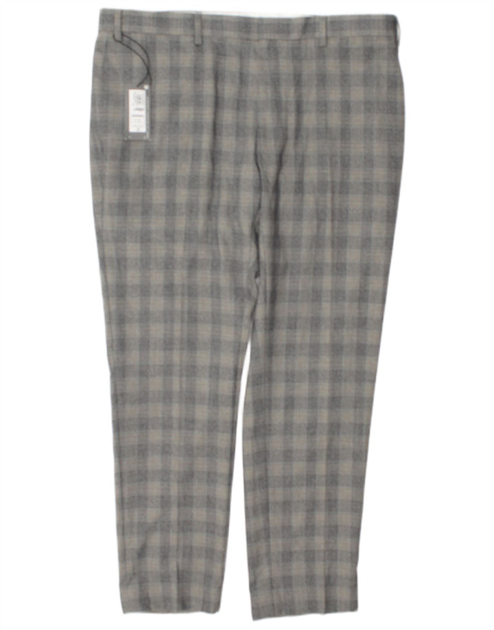 Pantaloni da abito slim da uomo Marks & Spencer W38 L29 Poliestere a quadri grigi