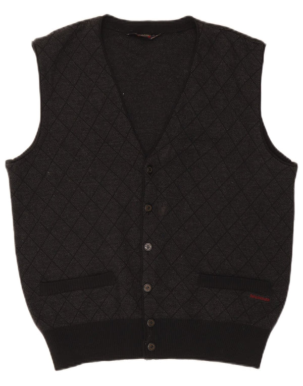 Paul & Shark Maglione cardigan senza maniche da uomo piccolo grigio a rombi/diamante