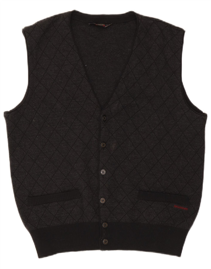Paul & Shark Maglione cardigan senza maniche da uomo piccolo grigio a rombi/diamante