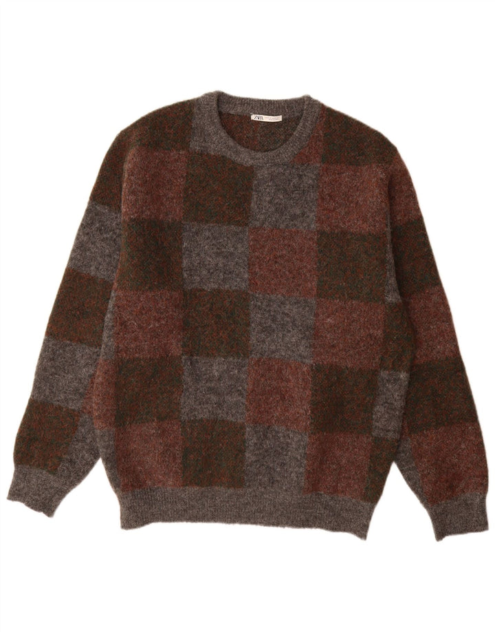 Maglione maglione girocollo da uomo Zara XL poliestere geometrico multicolore