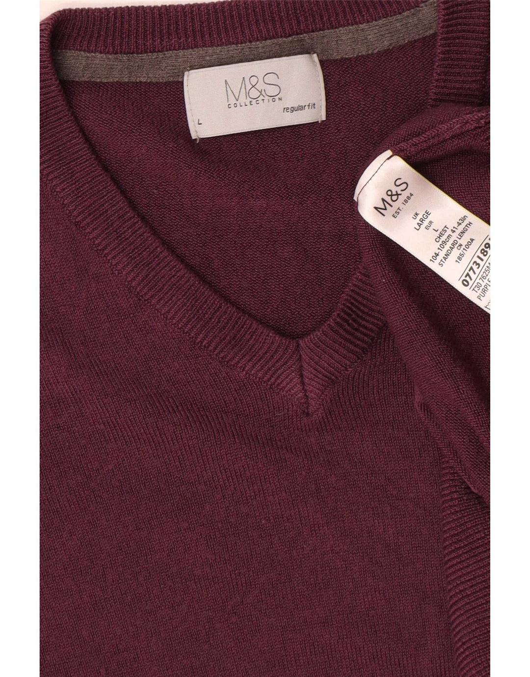 Maglione da uomo Marks & Spencer vestibilità regolare con scollo a V grande bordeaux