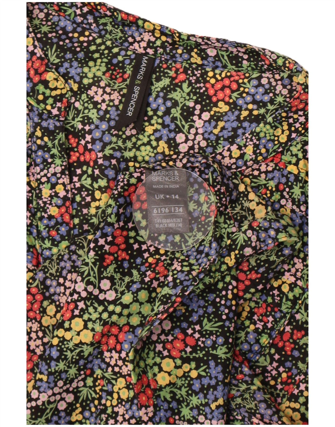 Top in camicetta da donna Marks & Spencer UK 14 grande cotone floreale nero