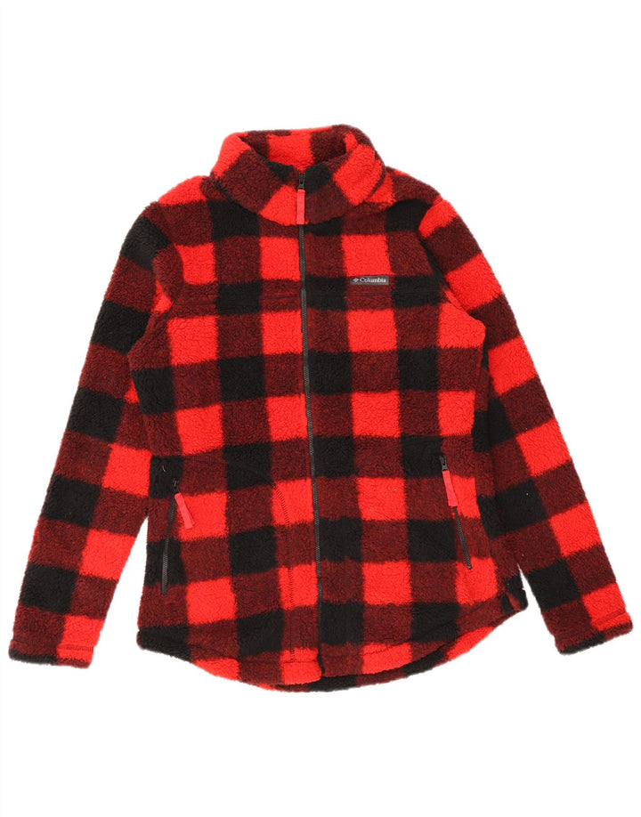 Giacca in pile da donna Columbia UK 14 poliestere a quadretti rosso medio