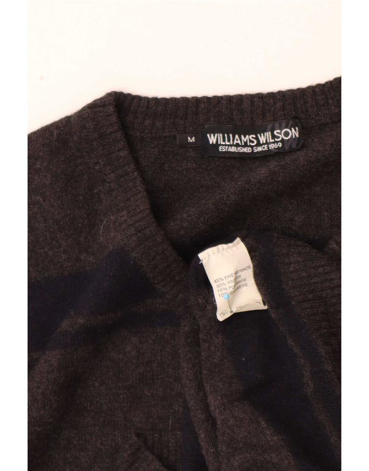 Williams Wilson Maglione da uomo con scollo a V in lana merino a righe grigio medio