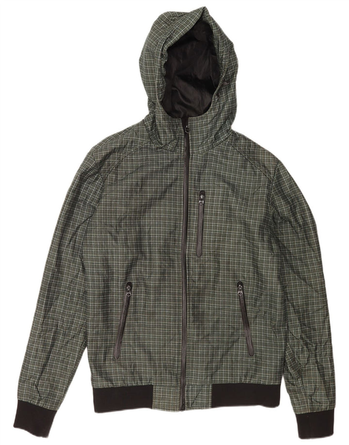 Giubbotto bomber con cappuccio da uomo Zara UK 38 Poliestere a quadri verde medio