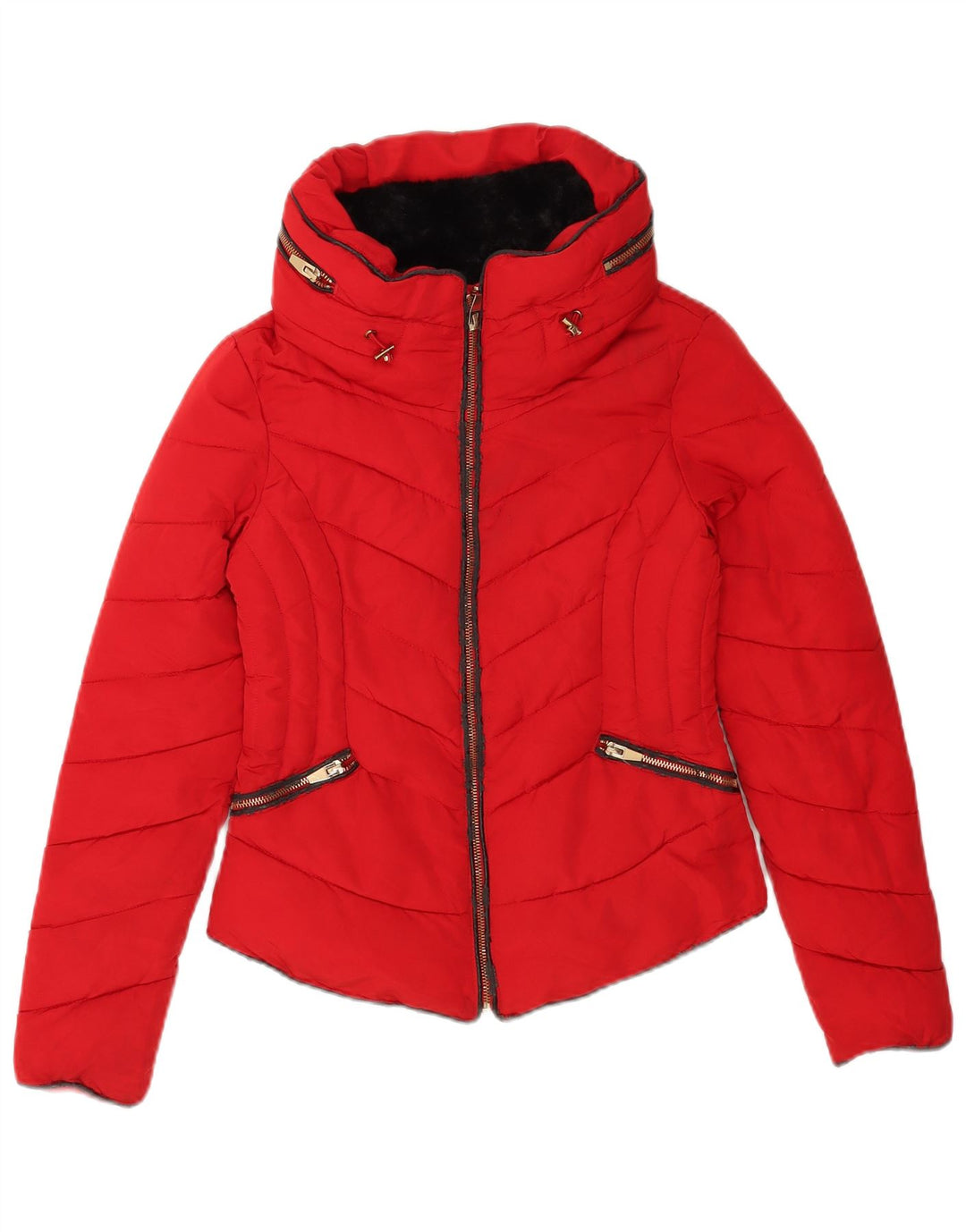 Giacca imbottita con cappuccio da donna Zara UK 6 XS poliestere rosso