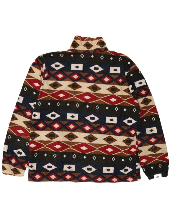 Giacca in pile oversize da donna VINTAGE UK 16 Grande motivo geometrico multicolore