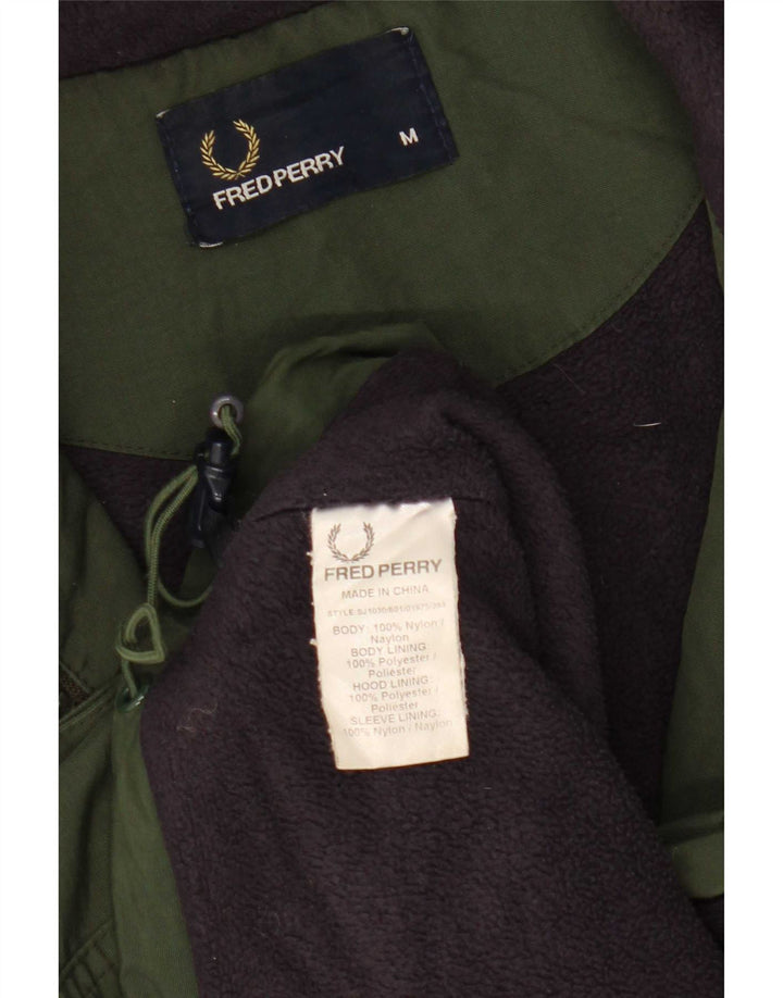 Giacca a vento con cappuccio da uomo Fred Perry UK 38 Nylon verde medio