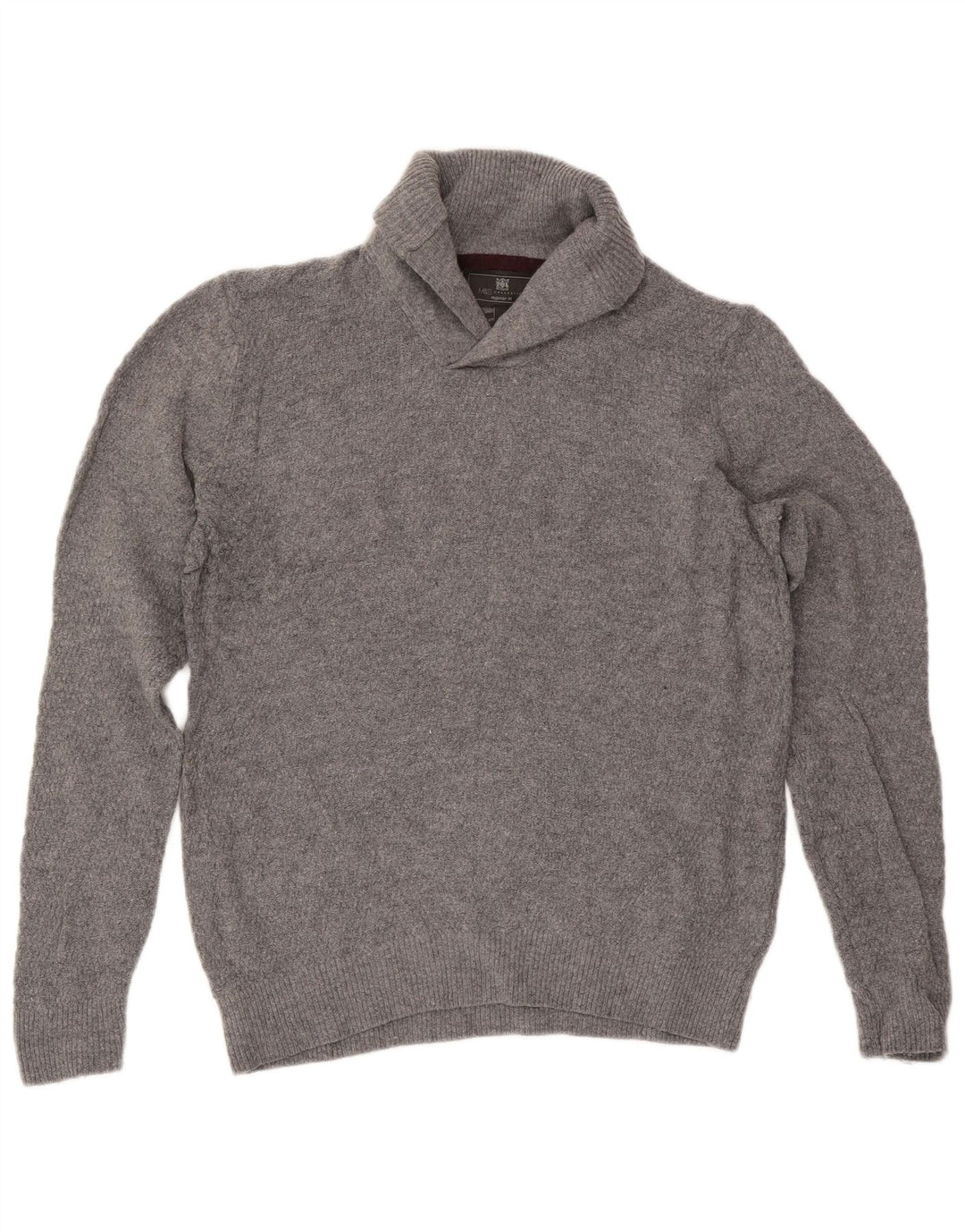 Maglione da uomo Marks & Spencer vestibilità regolare con collo a scialle in lana grigio medio