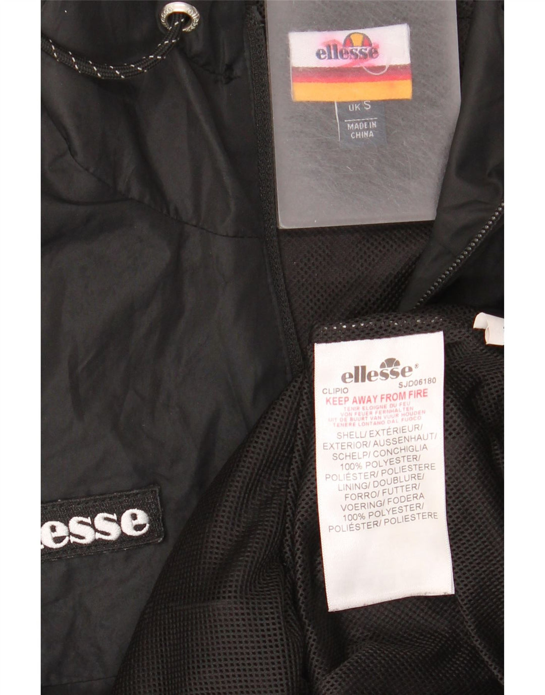 Ellesse Giacca antipioggia grafica da uomo con cappuccio UK 36 Small Poliestere nero
