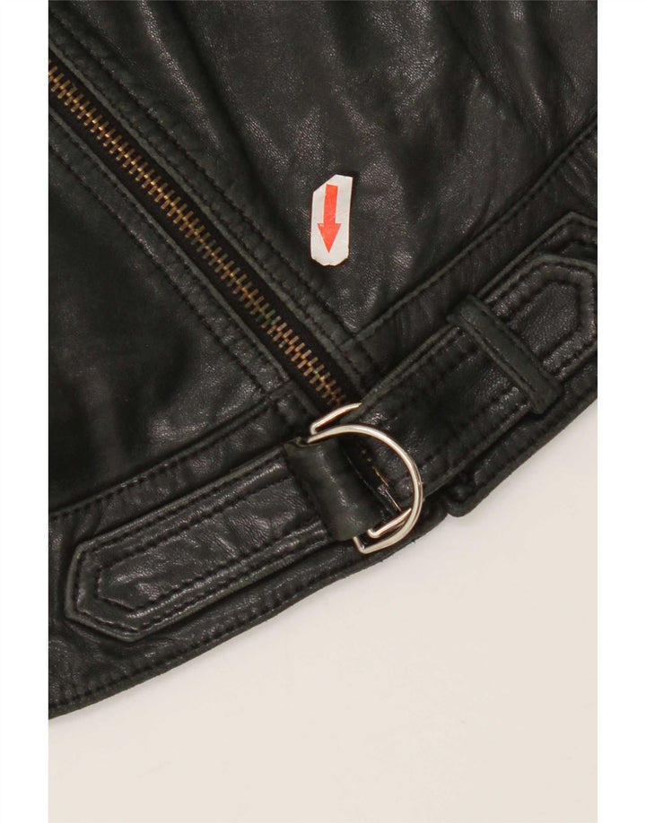 Giacca in pelle da motociclista da donna Massimo Dutti UK 10 piccola nera
