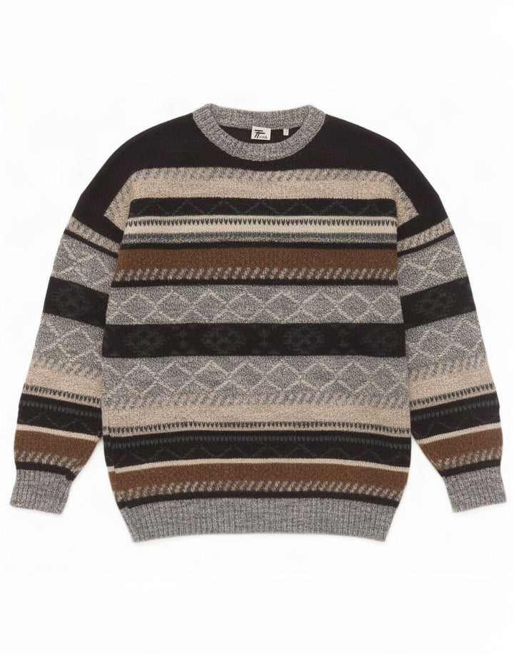 Maglione vintage da uomo con scollo a barchetta, medio, multicolore, geometrico