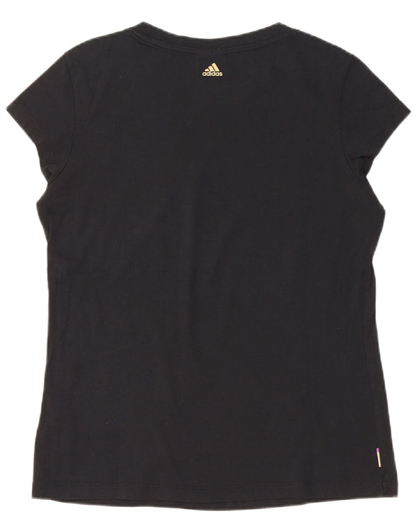 T-shirt grafica da donna Adidas Top UK 12/14 cotone nero medio