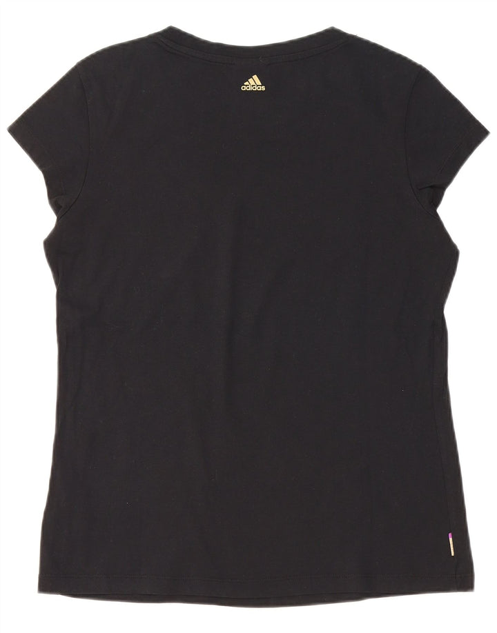 T-shirt grafica da donna Adidas Top UK 12/14 cotone nero medio