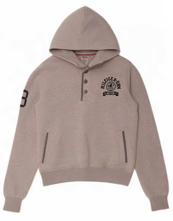 Maglione con cappuccio e collo con bottoni grafici da uomo Tommy Hilfiger piccolo grigio chiazzato