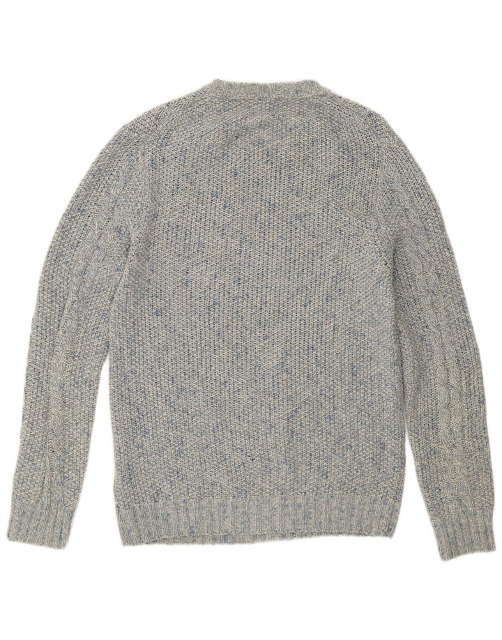 Massimo Dutti Maglione da uomo girocollo in lana grande blu screziato