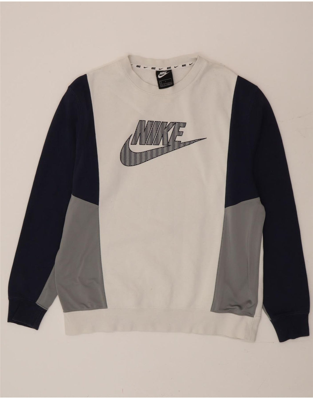 Felpa grafica Nike da uomo, maglione grande, cotone color block bianco