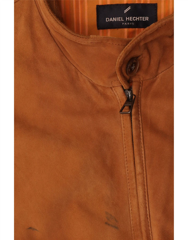 Giubbotto bomber in pelle scamosciata da uomo Daniel Hechter UK 40 grande in pelle marrone