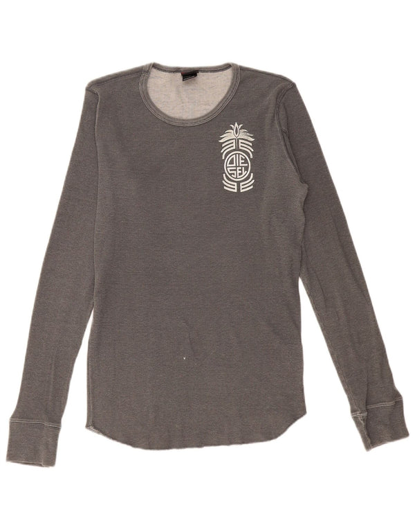 Diesel Top grafico da donna a maniche lunghe UK 12 Cotone grigio medio
