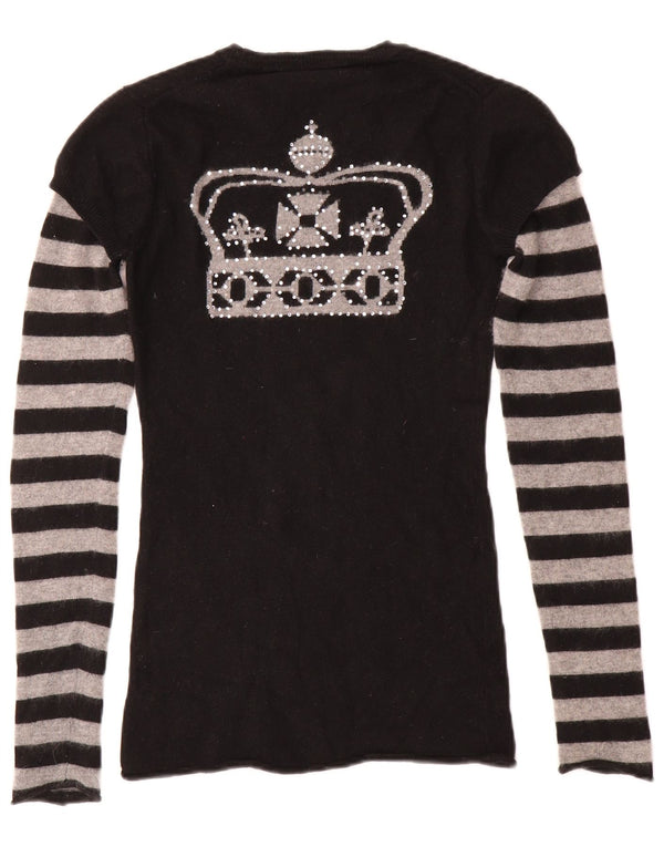BCBGMAXAZRIA Maglione maglione girocollo con grafica da donna UK 6 XS a righe nere
