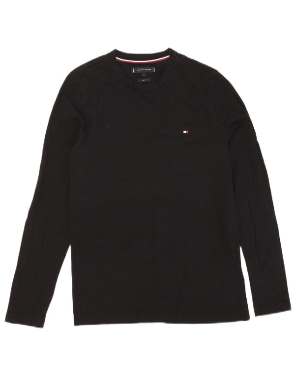 TOMMY HILFIGER Top grafico da uomo slim fit manica lunga piccolo cotone nero