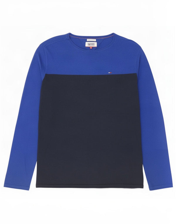 Tommy Hilfiger Top da uomo a maniche lunghe piccolo blu in cotone color block