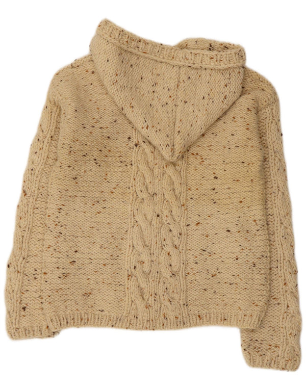 Maglione cardigan con cappuccio da donna VINTAGE UK 14 Grande beige screziato
