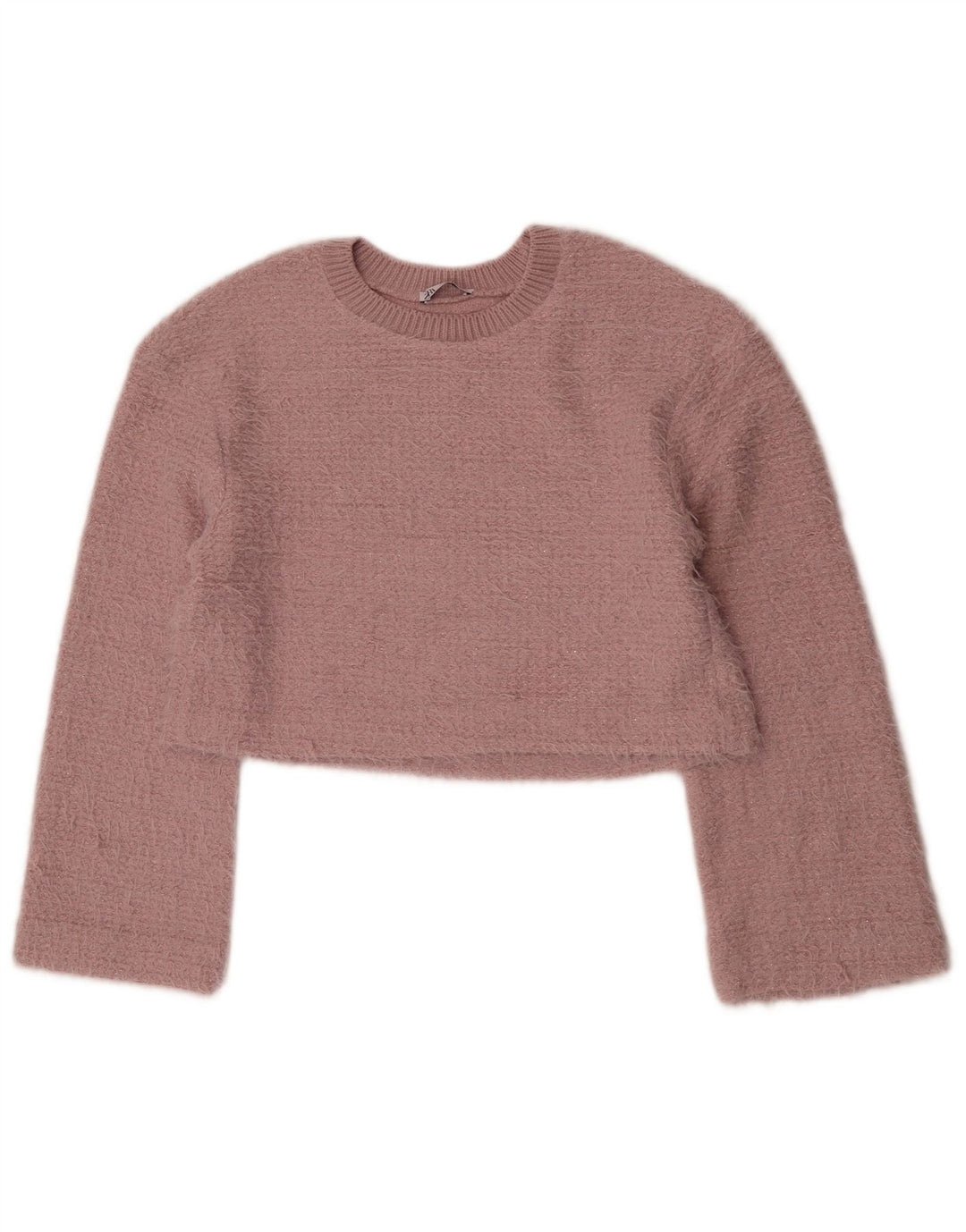 Maglione corto con scollo a barca da donna Zara UK 10 piccolo poliestere rosa