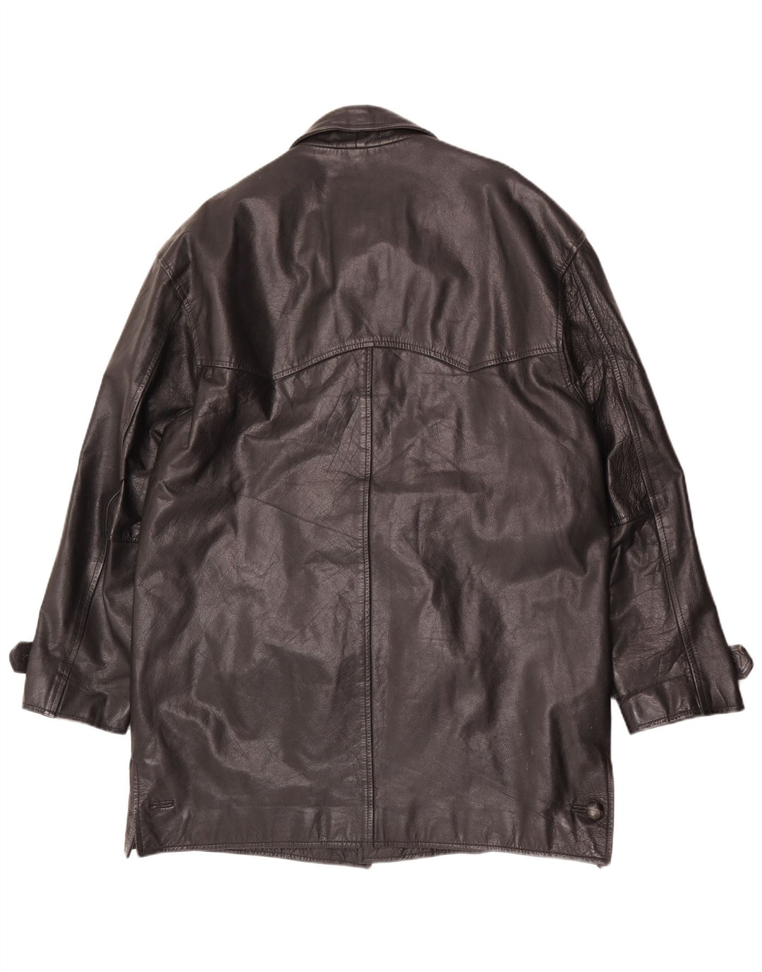 Cappotto in pelle vintage da uomo vestibilità ampia UK 38 in pelle nera media